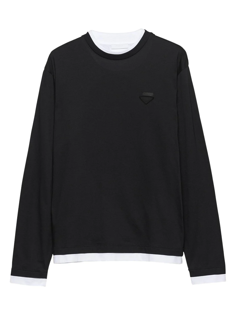 Prada Men's Tipped Cotton Long-Sleeve T-Shirt