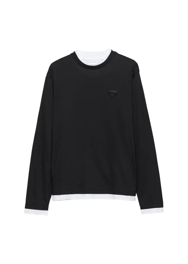 Prada Men's Tipped Cotton Long-Sleeve T-Shirt | Image 1 Prada Men's Tipped Cotton Long-Sleeve T-Shirt | Image 1