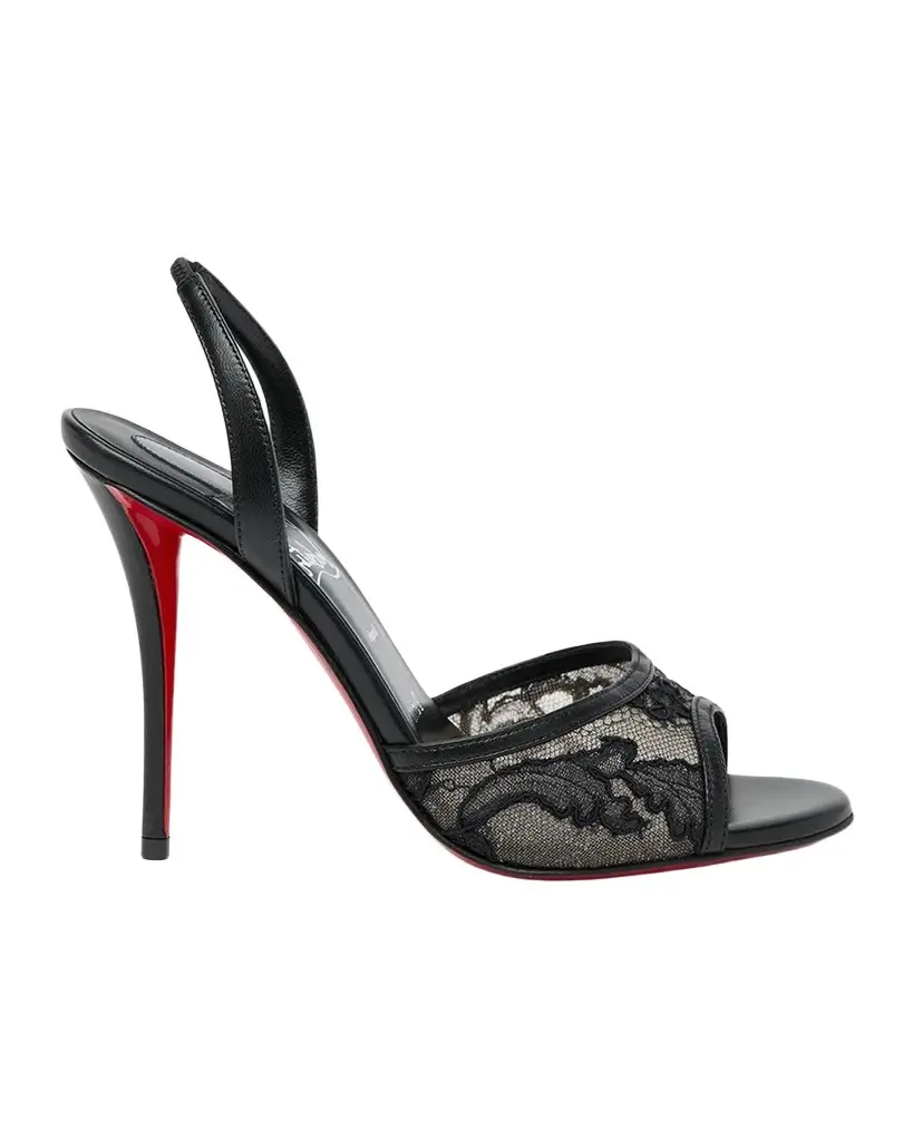 Christian Louboutin 100mm Miss Z Lace Slingback Sandals | Image 1 Christian Louboutin 100mm Miss Z Lace Slingback Sandals | Image 1