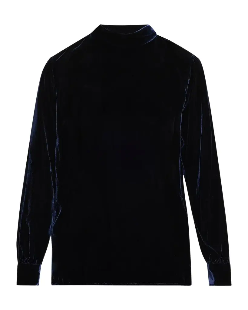 Giorgio Armani Mock-Neck Velvet Long-Sleeve Shirt | Image 1 Giorgio Armani Mock-Neck Velvet Long-Sleeve Shirt | Image 1
