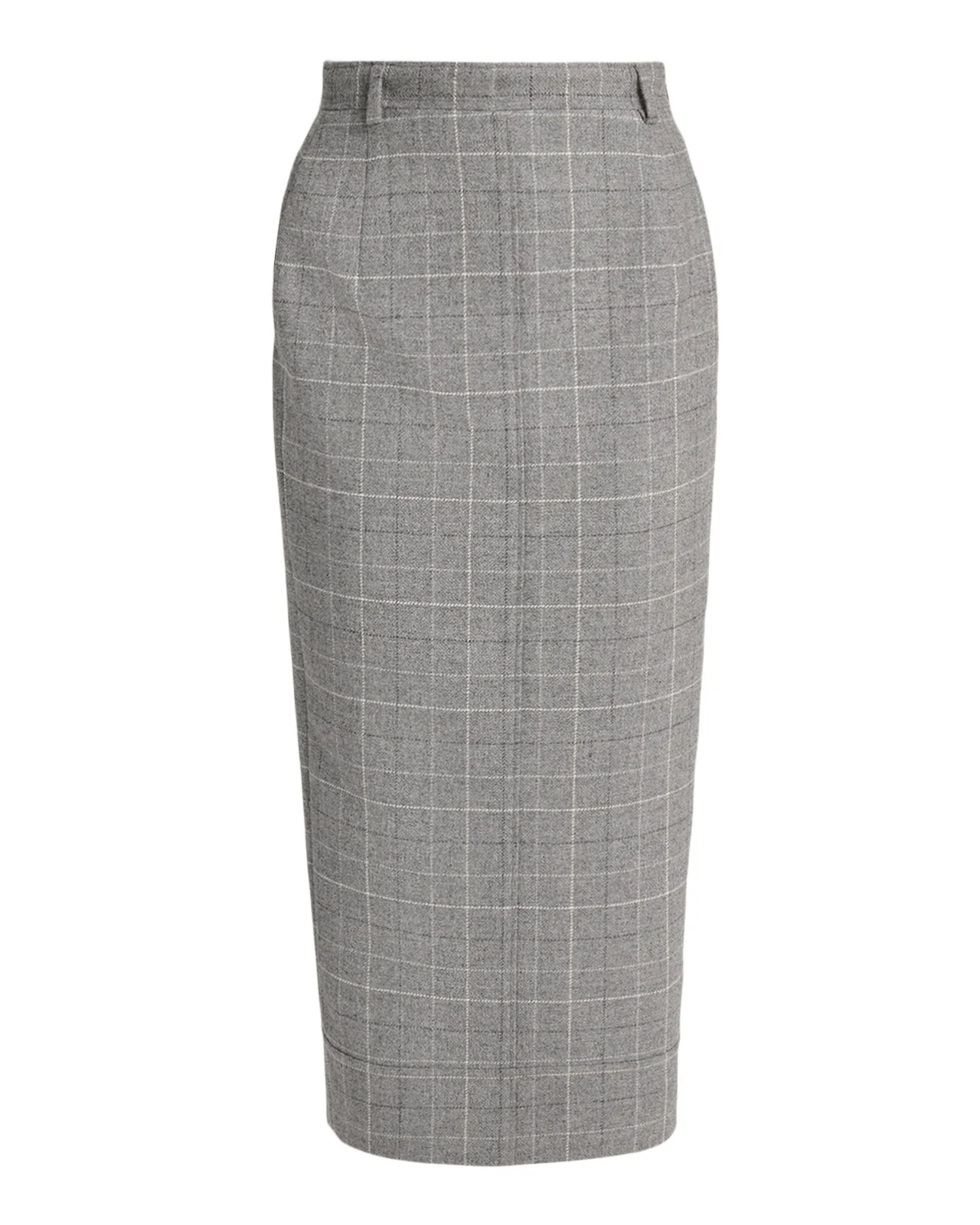 Windowpane Wool Tailored Midi Skirt