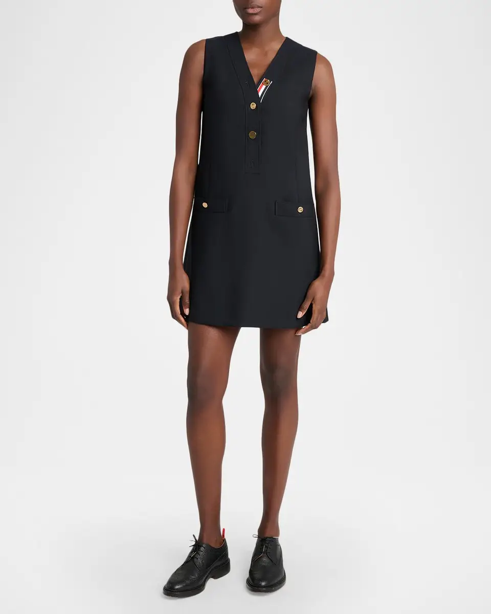 Thom Browne Surplice V-Neck Wool Shift Minidress | Thumbnail 4 Thom Browne Surplice V-Neck Wool Shift Minidress | Thumbnail 4