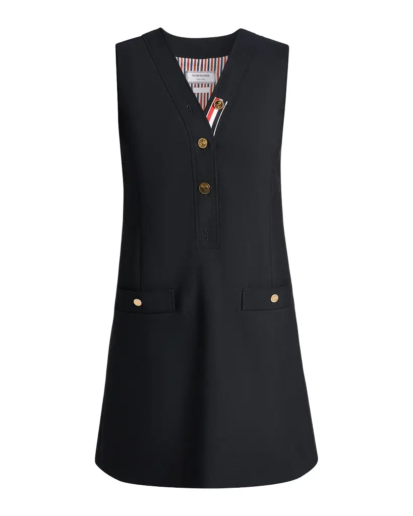 Thom Browne Surplice V-Neck Wool Shift Minidress | Image 1 Thom Browne Surplice V-Neck Wool Shift Minidress | Image 1