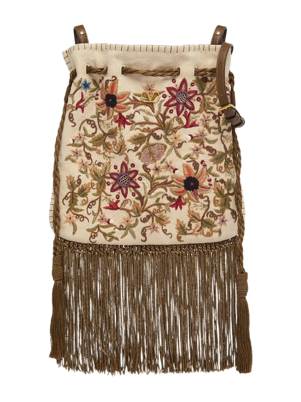 Fringed Floral-Embroidered Pouch Shoulder bag Fringed Floral-Embroidered Pouch Shoulder bag