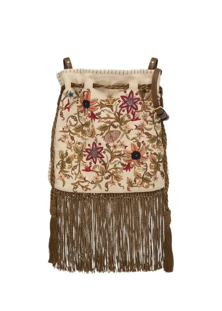 Valentino Garavani Fringed Floral-Embroidered Pouch Shoulder bag | Image 1 Valentino Garavani Fringed Floral-Embroidered Pouch Shoulder bag | Image 1
