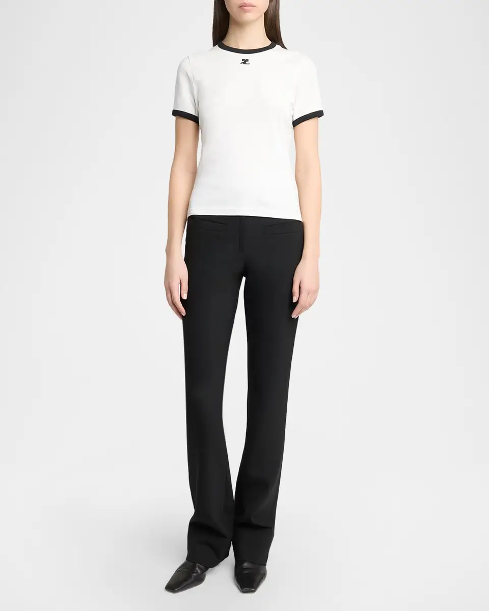 Courrèges Logo-Embroidered Cotton T-Shirt with Tipping | Thumbnail 2