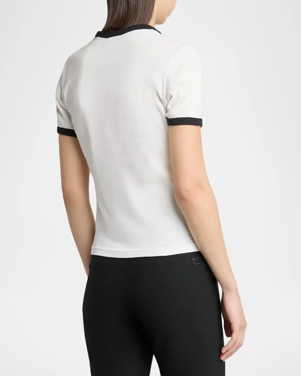 Courrèges Logo-Embroidered Cotton T-Shirt with Tipping | Thumbnail 3