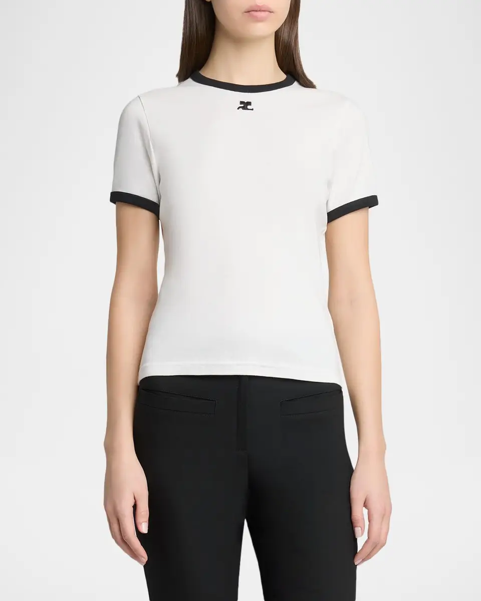 Courrèges Logo-Embroidered Cotton T-Shirt with Tipping | Thumbnail 4