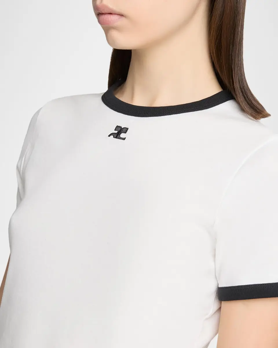 Courrèges Logo-Embroidered Cotton T-Shirt with Tipping | Thumbnail 5
