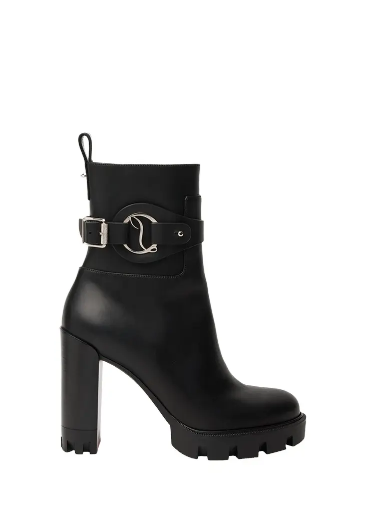 Christian Louboutin 100mm Dianouchett Leather Red Lug Sole Ankle Boots | Image 1 Christian Louboutin 100mm Dianouchett Leather Red Lug Sole Ankle Boots | Image 1