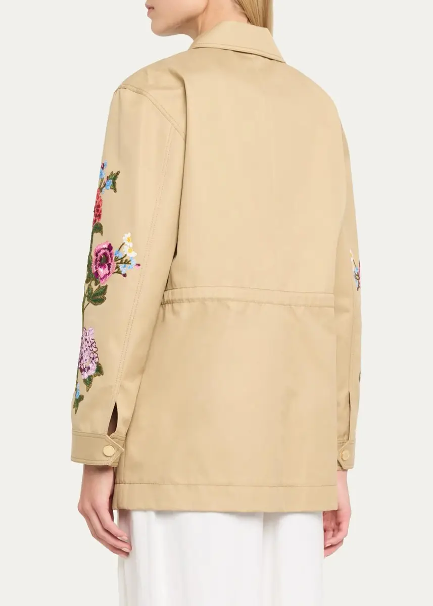 Carolina Herrera Floral Embroidered Cotton Twill Zip Utility Jacket | Thumbnail 3 Carolina Herrera Floral Embroidered Cotton Twill Zip Utility Jacket | Thumbnail 3