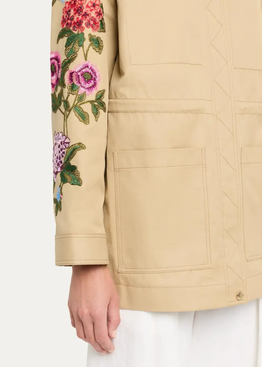 Carolina Herrera Floral Embroidered Cotton Twill Zip Utility Jacket | Thumbnail 5 Carolina Herrera Floral Embroidered Cotton Twill Zip Utility Jacket | Thumbnail 5