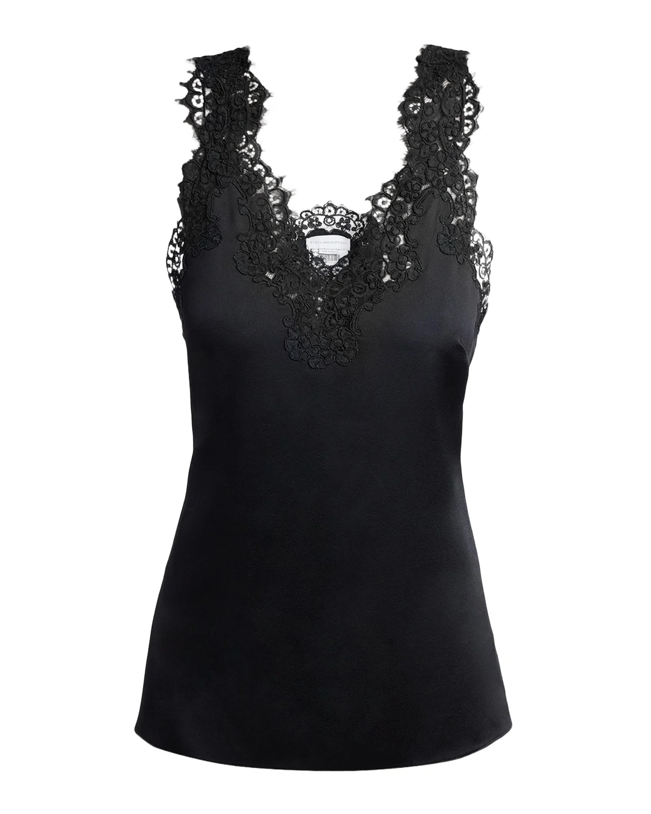 V-Neck Lace-Trim Satin Sleeveless Top