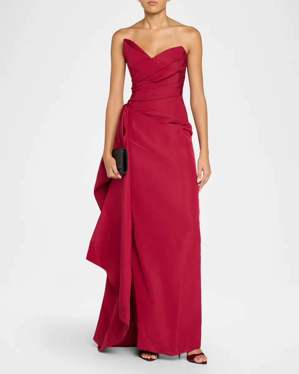 MONIQUE LHUILLIER Strapless Sculptural Draped Silk Faile Gown | Thumbnail 2 MONIQUE LHUILLIER Strapless Sculptural Draped Silk Faile Gown | Thumbnail 2