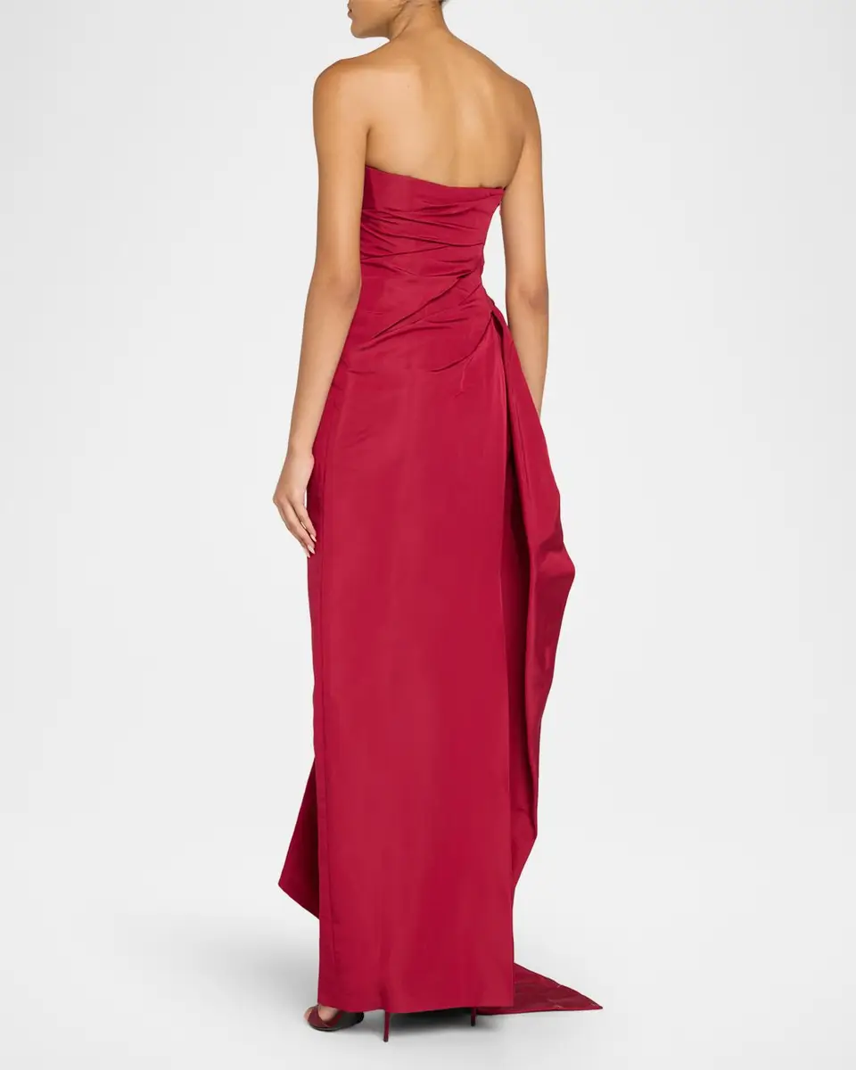 MONIQUE LHUILLIER Strapless Sculptural Draped Silk Faile Gown | Thumbnail 3 MONIQUE LHUILLIER Strapless Sculptural Draped Silk Faile Gown | Thumbnail 3