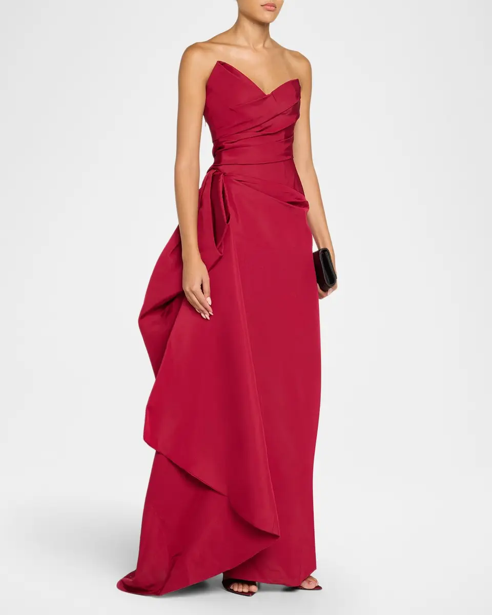 MONIQUE LHUILLIER Strapless Sculptural Draped Silk Faile Gown | Thumbnail 4 MONIQUE LHUILLIER Strapless Sculptural Draped Silk Faile Gown | Thumbnail 4