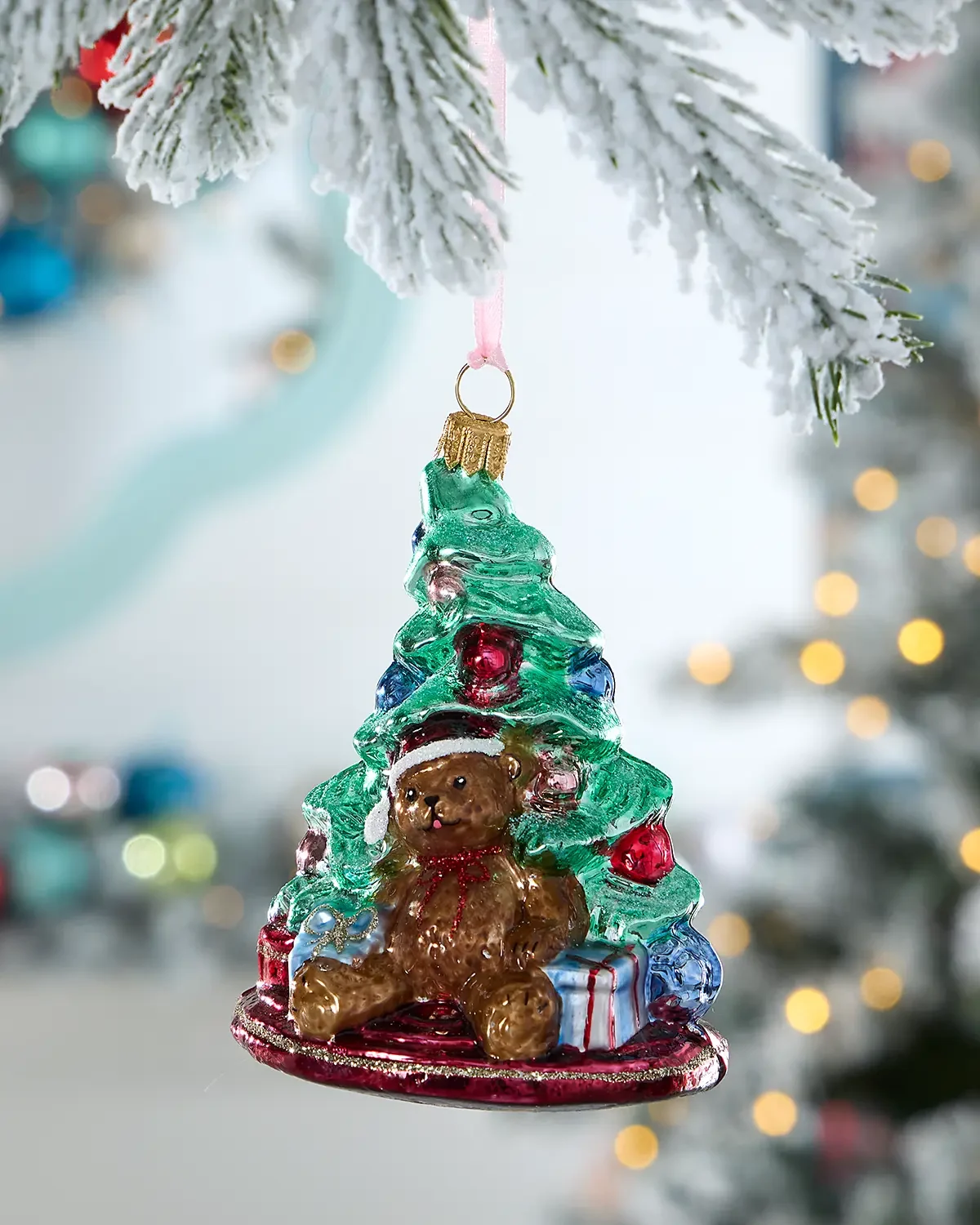 Exclusive Teddy Bear by the Tree Christmas Ornament