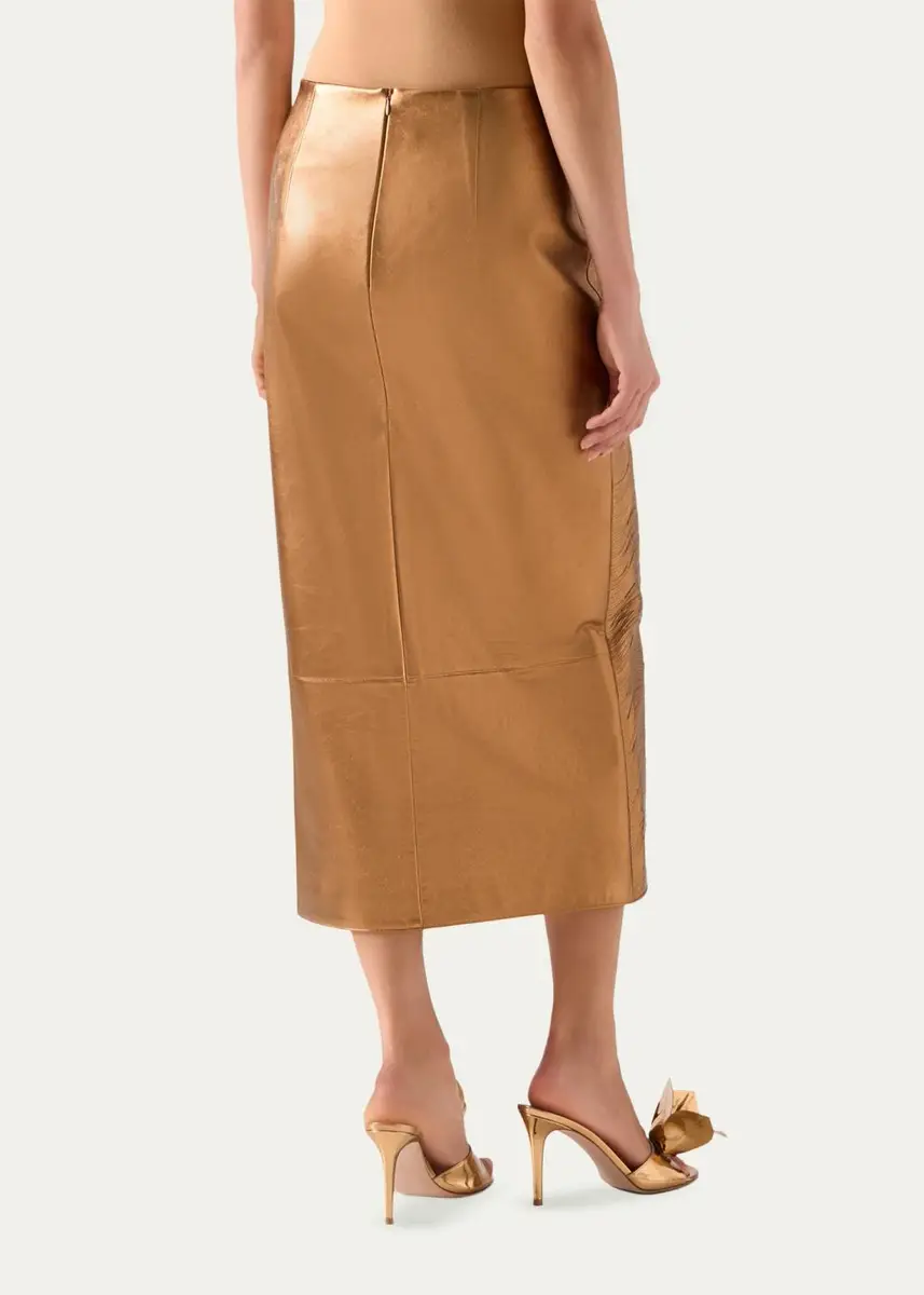 Akris Embroidered Lame Nappa Leather Midi Pencil Skirt | Thumbnail 3 Akris Embroidered Lame Nappa Leather Midi Pencil Skirt | Thumbnail 3
