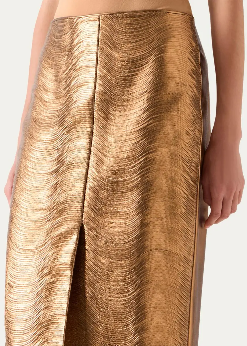 Akris Embroidered Lame Nappa Leather Midi Pencil Skirt | Thumbnail 5 Akris Embroidered Lame Nappa Leather Midi Pencil Skirt | Thumbnail 5