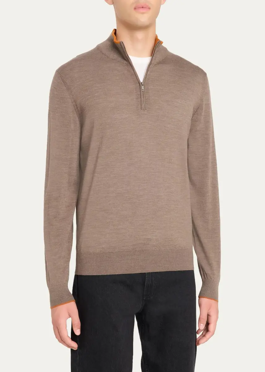 Fioroni Men's Tipped Wool Half-Zip Sweater | Thumbnail 4