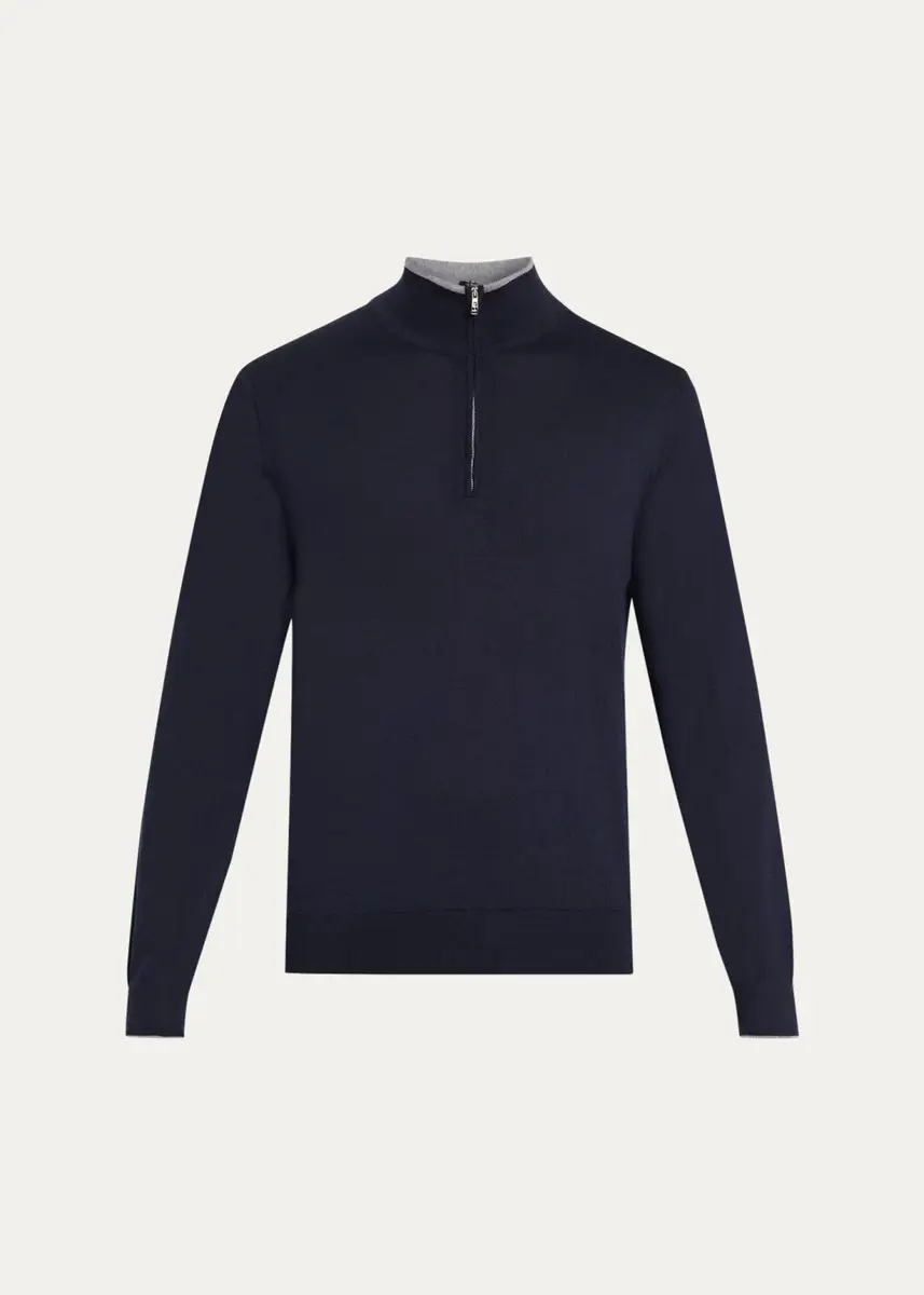Fioroni Men's Tipped Wool Half-Zip Sweater | Thumbnail 6