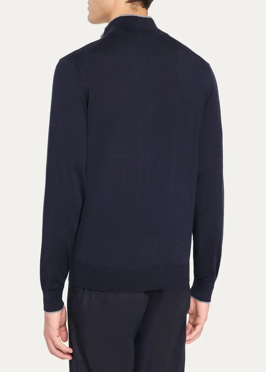 Fioroni Men's Tipped Wool Half-Zip Sweater | Thumbnail 8