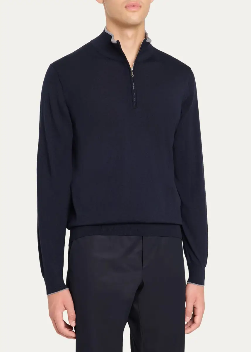 Fioroni Men's Tipped Wool Half-Zip Sweater | Thumbnail 9