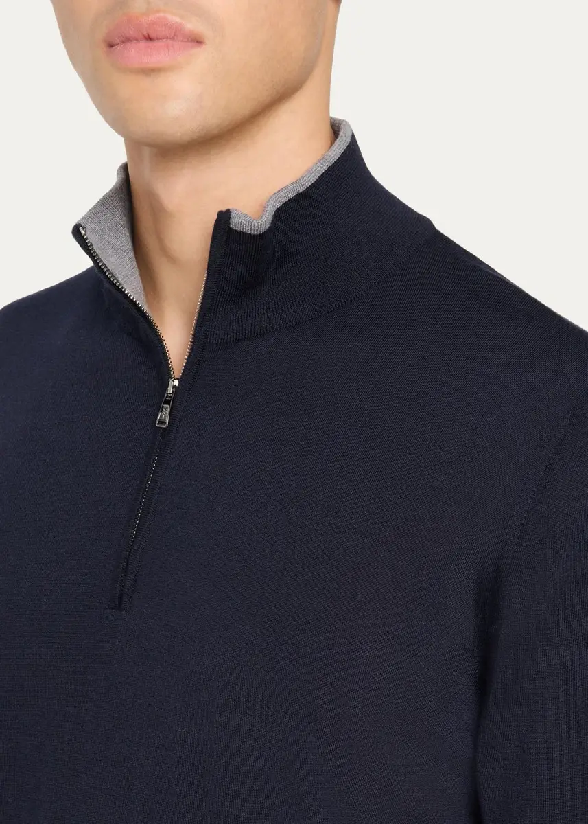 Fioroni Men's Tipped Wool Half-Zip Sweater | Thumbnail 10