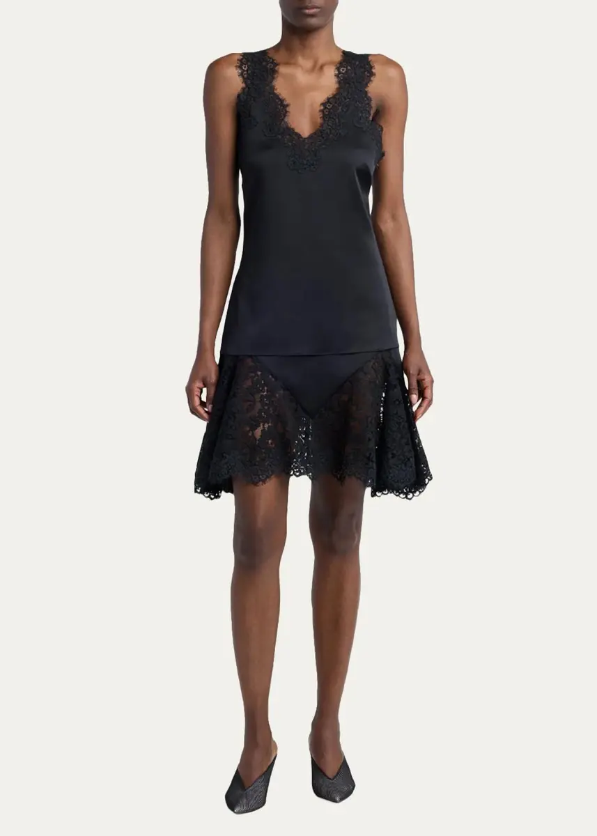 Stella McCartney V-Neck Lace-Trim Satin Sleeveless Top | Thumbnail 2 Stella McCartney V-Neck Lace-Trim Satin Sleeveless Top | Thumbnail 2
