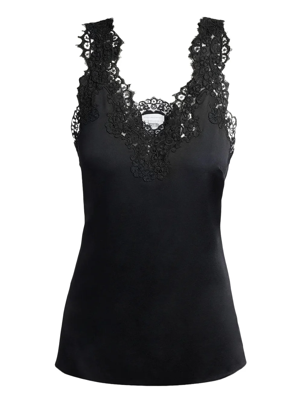 V-Neck Lace-Trim Satin Sleeveless Top