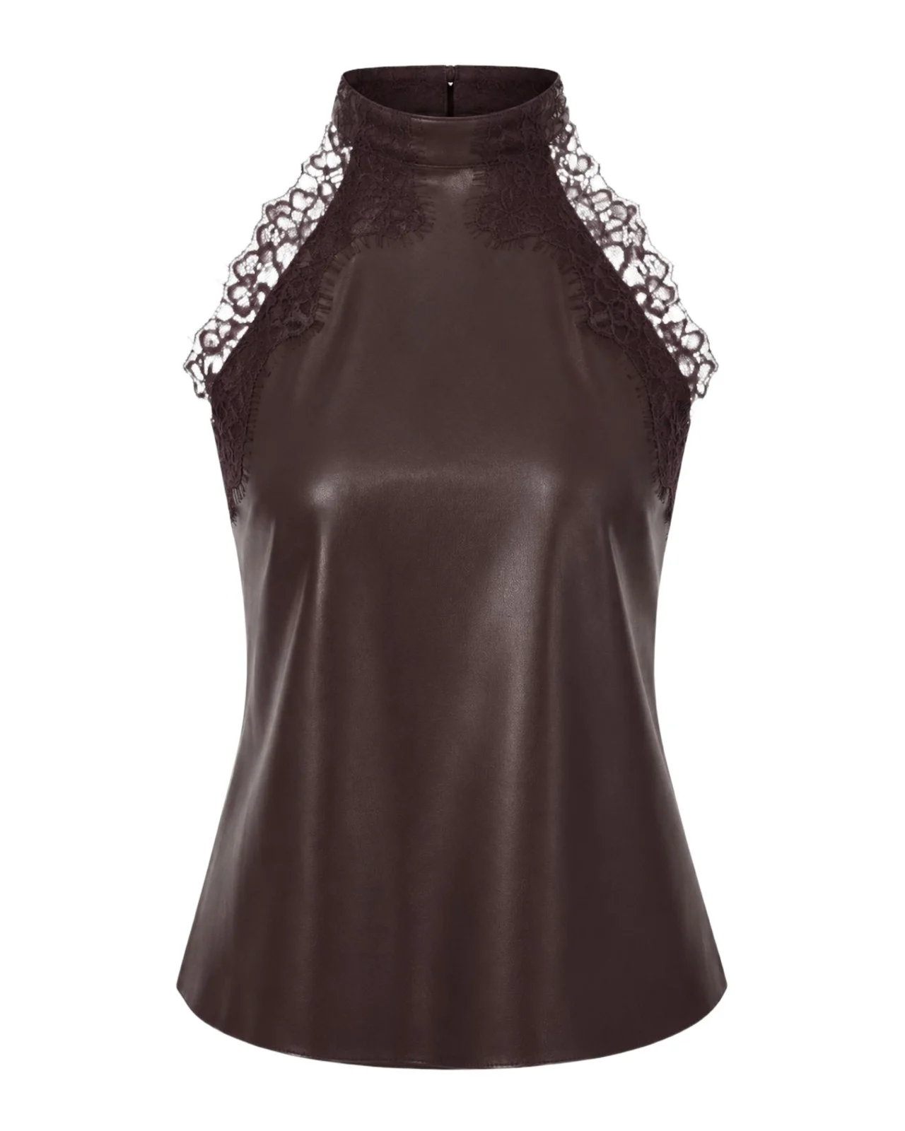 Ginny Faux Leather Lace-Trim Halter Top Ginny Faux Leather Lace-Trim Halter Top