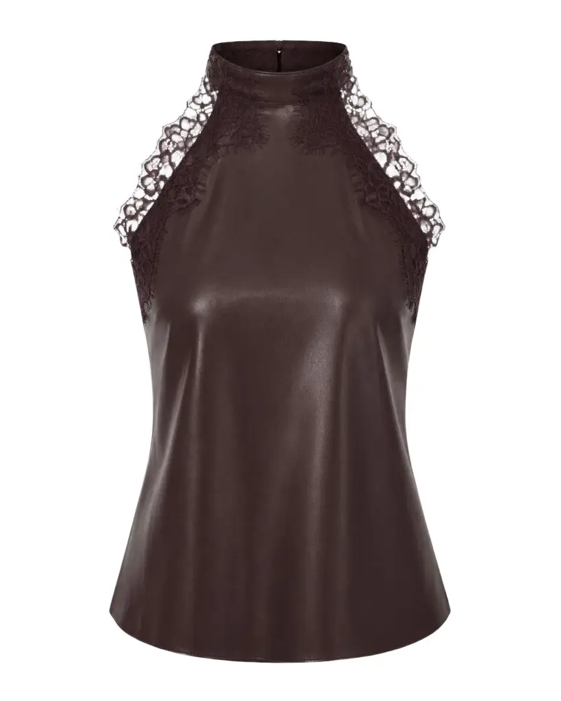 LAMARQUE Ginny Faux Leather Lace-Trim Halter Top | Image 1 LAMARQUE Ginny Faux Leather Lace-Trim Halter Top | Image 1