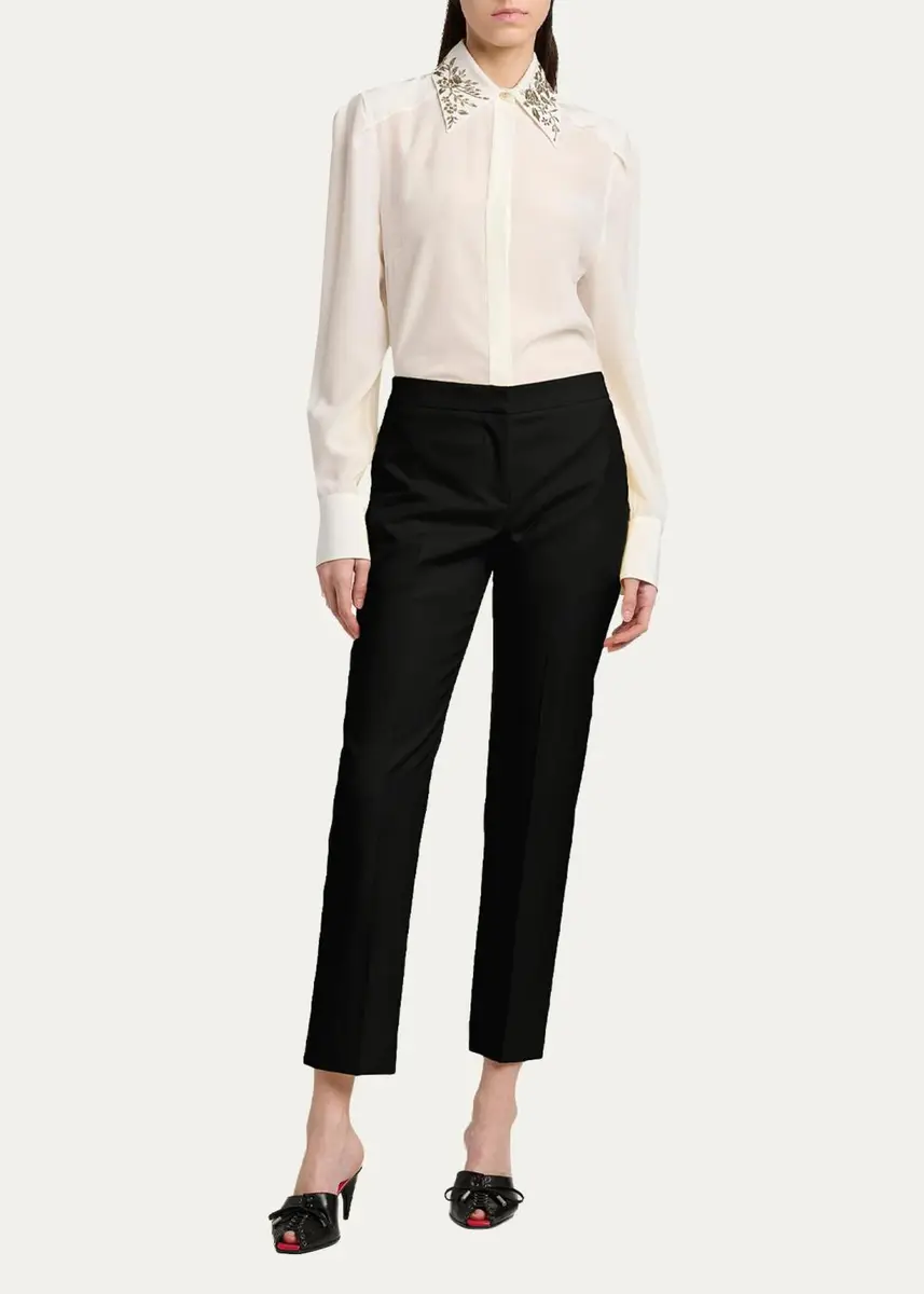 Alexander McQueen Embellished Collar Silk Button-Down Shirt | Thumbnail 2 Alexander McQueen Embellished Collar Silk Button-Down Shirt | Thumbnail 2