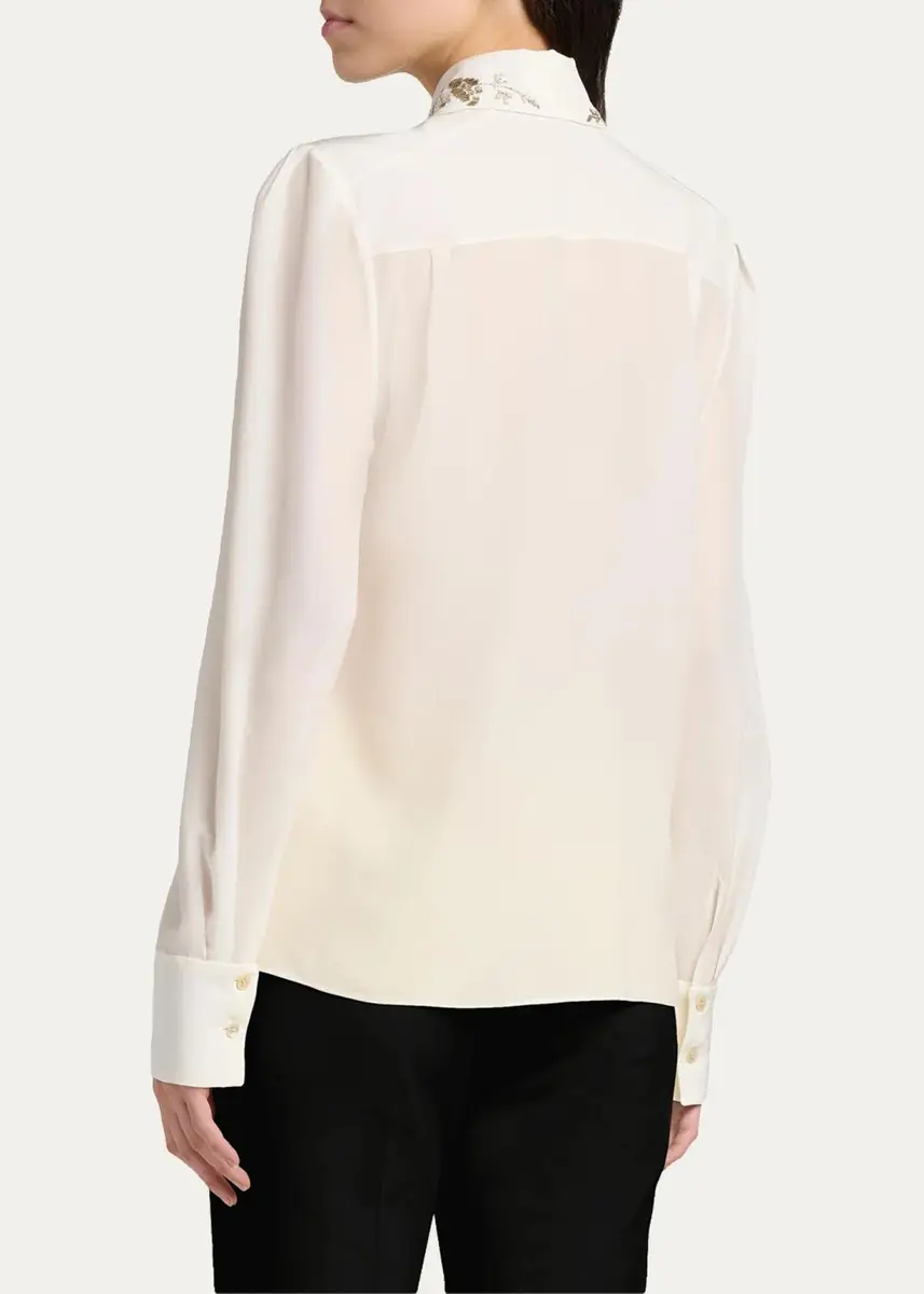 Alexander McQueen Embellished Collar Silk Button-Down Shirt | Thumbnail 3 Alexander McQueen Embellished Collar Silk Button-Down Shirt | Thumbnail 3