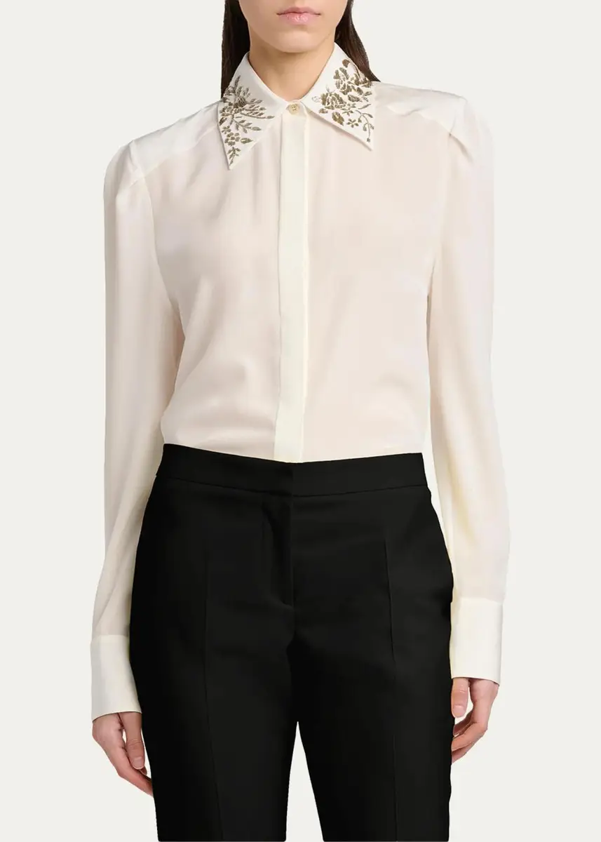Alexander McQueen Embellished Collar Silk Button-Down Shirt | Thumbnail 4 Alexander McQueen Embellished Collar Silk Button-Down Shirt | Thumbnail 4