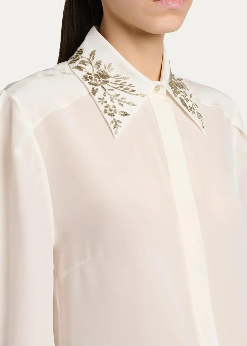 Alexander McQueen Embellished Collar Silk Button-Down Shirt | Thumbnail 5 Alexander McQueen Embellished Collar Silk Button-Down Shirt | Thumbnail 5