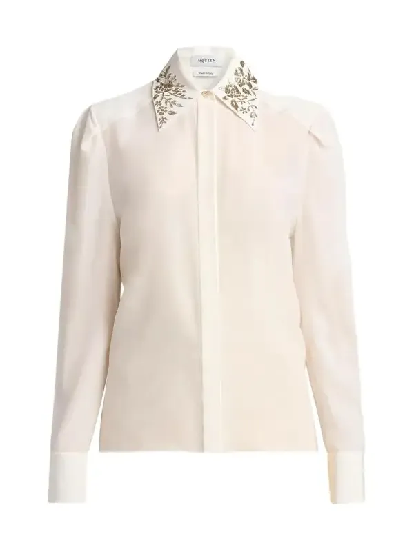 Embellished Collar Silk Button-Down Shirt Embellished Collar Silk Button-Down Shirt