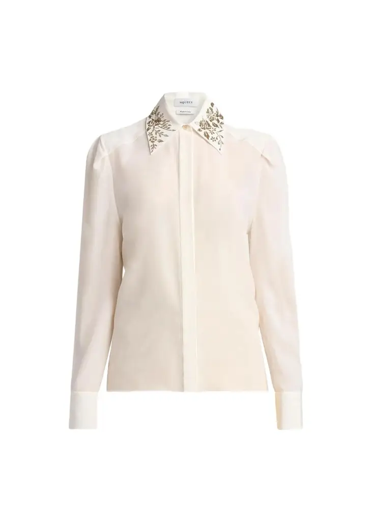 Alexander McQueen Embellished Collar Silk Button-Down Shirt
