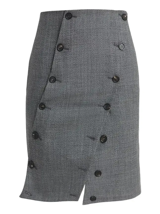 Double-Breasted Mouline Wool Mini Skirt