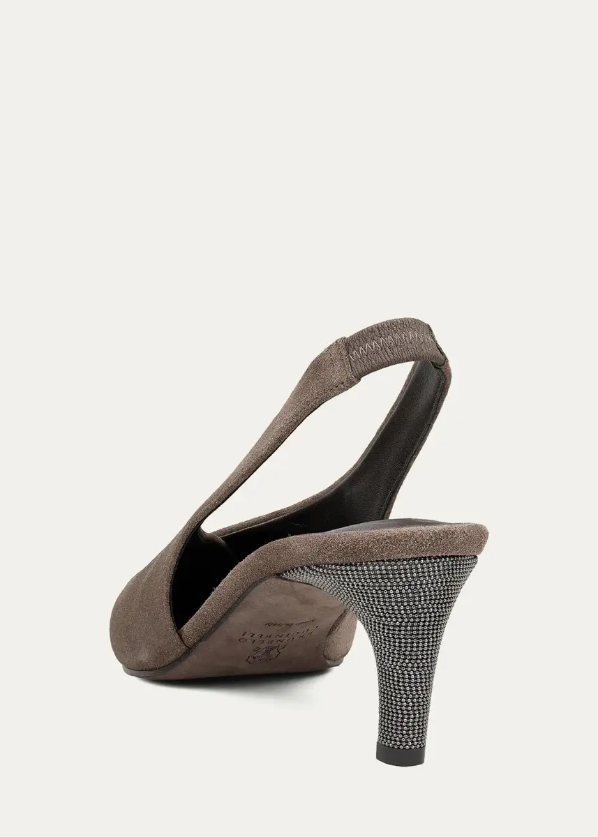 Brunello Cucinelli Suede Snip-Toe Slingback Pumps | Thumbnail 4