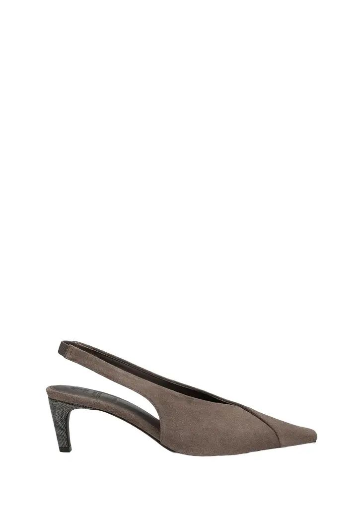 Brunello Cucinelli Suede Snip-Toe Slingback Pumps