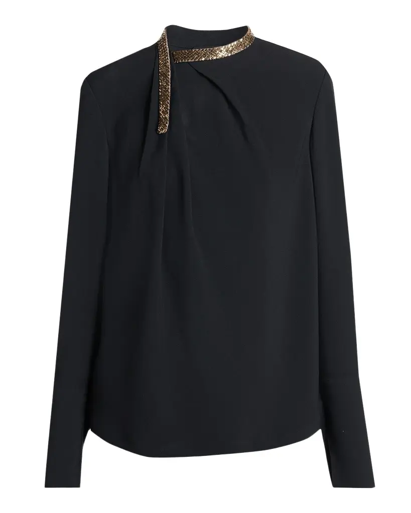 Tom Ford Embellished-Collar Long-Sleeve Top | Image 1 Tom Ford Embellished-Collar Long-Sleeve Top | Image 1