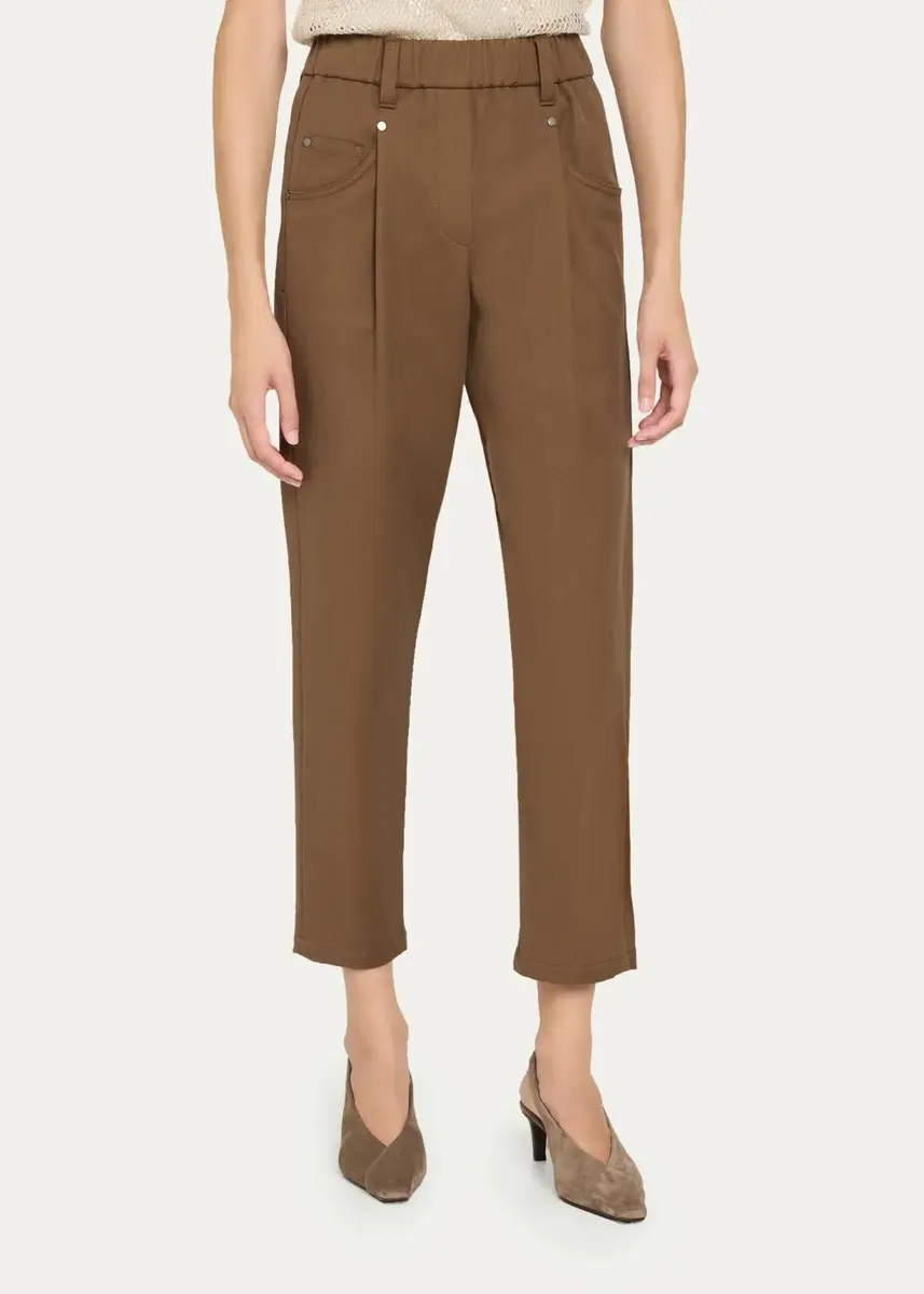 Brunello Cucinelli Cotton Straight-Leg Ankle Pull-On Pants | Thumbnail 4