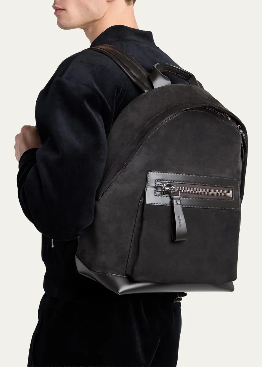 Tom Ford Men's Buckley Suede Leather-Trim Backpack | Thumbnail 2 Tom Ford Men's Buckley Suede Leather-Trim Backpack | Thumbnail 2