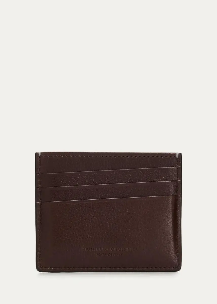 Brunello Cucinelli Men's Grained Leather Card Holder | Thumbnail 4