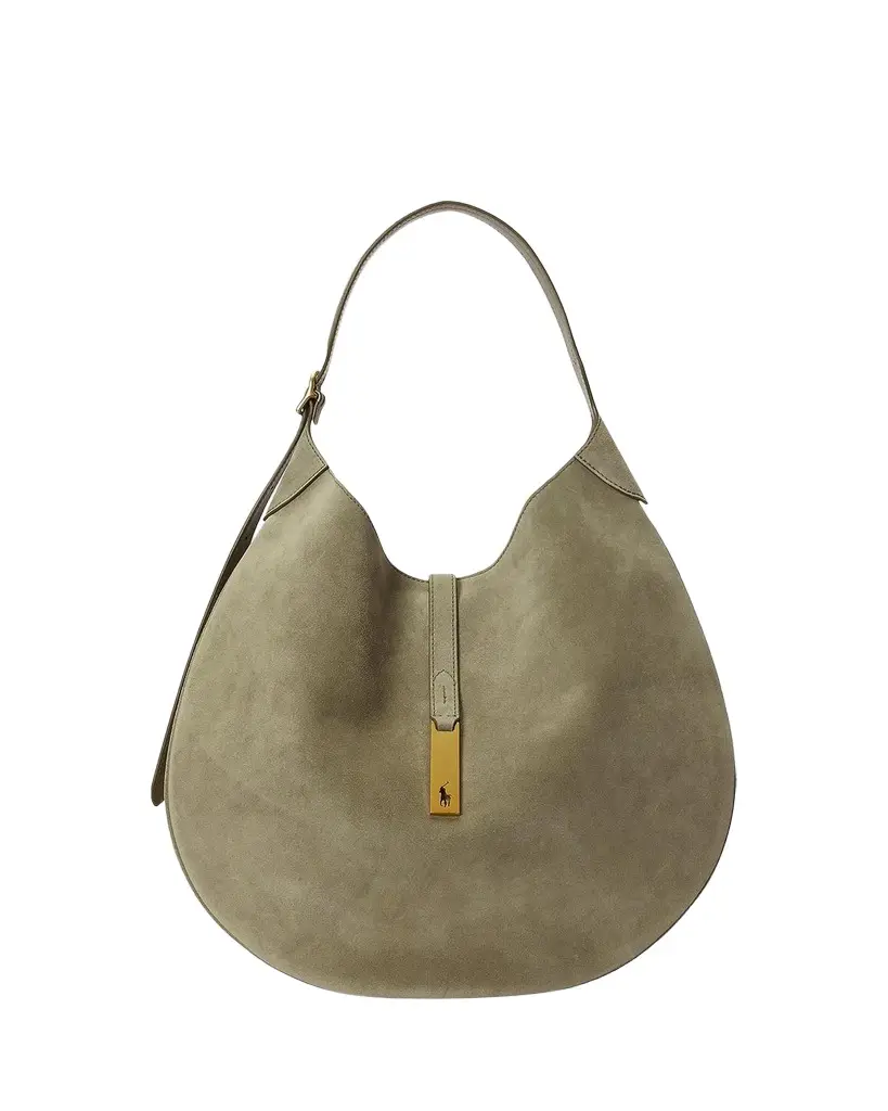 Polo Ralph Lauren Polo ID Large Suede Shoulder Bag | Image 1 Polo Ralph Lauren Polo ID Large Suede Shoulder Bag | Image 1