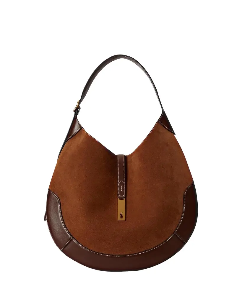 Polo Ralph Lauren Polo ID Large Suede Shoulder Bag | Image 1 Polo Ralph Lauren Polo ID Large Suede Shoulder Bag | Image 1