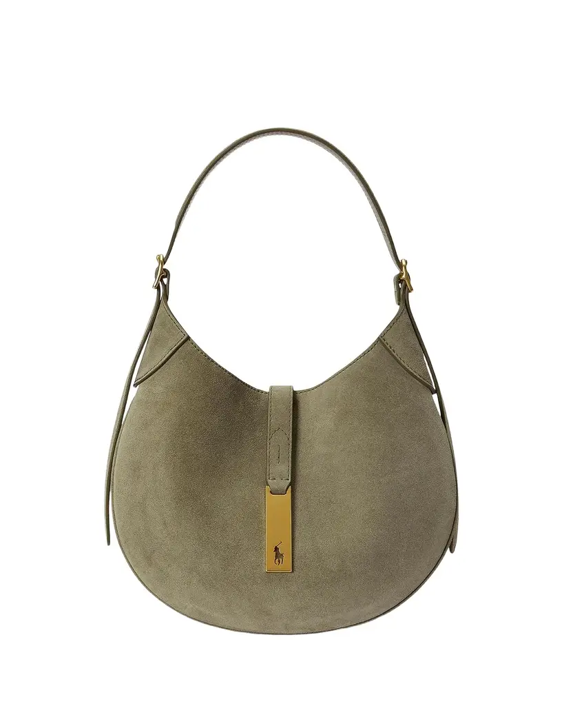 Polo Ralph Lauren Polo ID Small Suede Shoulder Bag | Image 1 Polo Ralph Lauren Polo ID Small Suede Shoulder Bag | Image 1