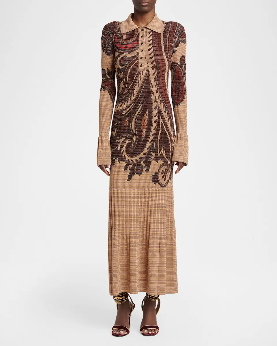 Etro Paisley Stripe Pleated Knit Midi Polo Dress | Thumbnail 2 Etro Paisley Stripe Pleated Knit Midi Polo Dress | Thumbnail 2