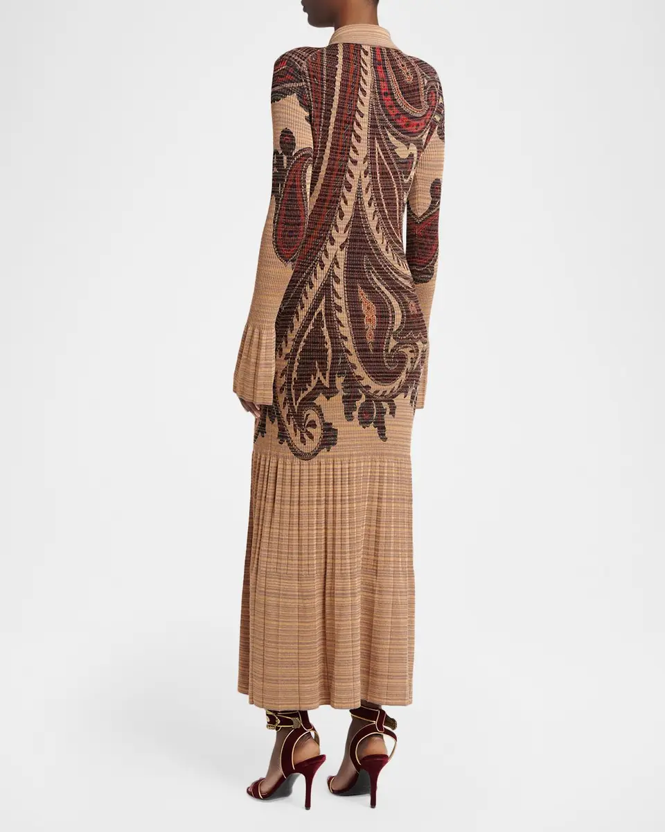 Etro Paisley Stripe Pleated Knit Midi Polo Dress | Thumbnail 3 Etro Paisley Stripe Pleated Knit Midi Polo Dress | Thumbnail 3